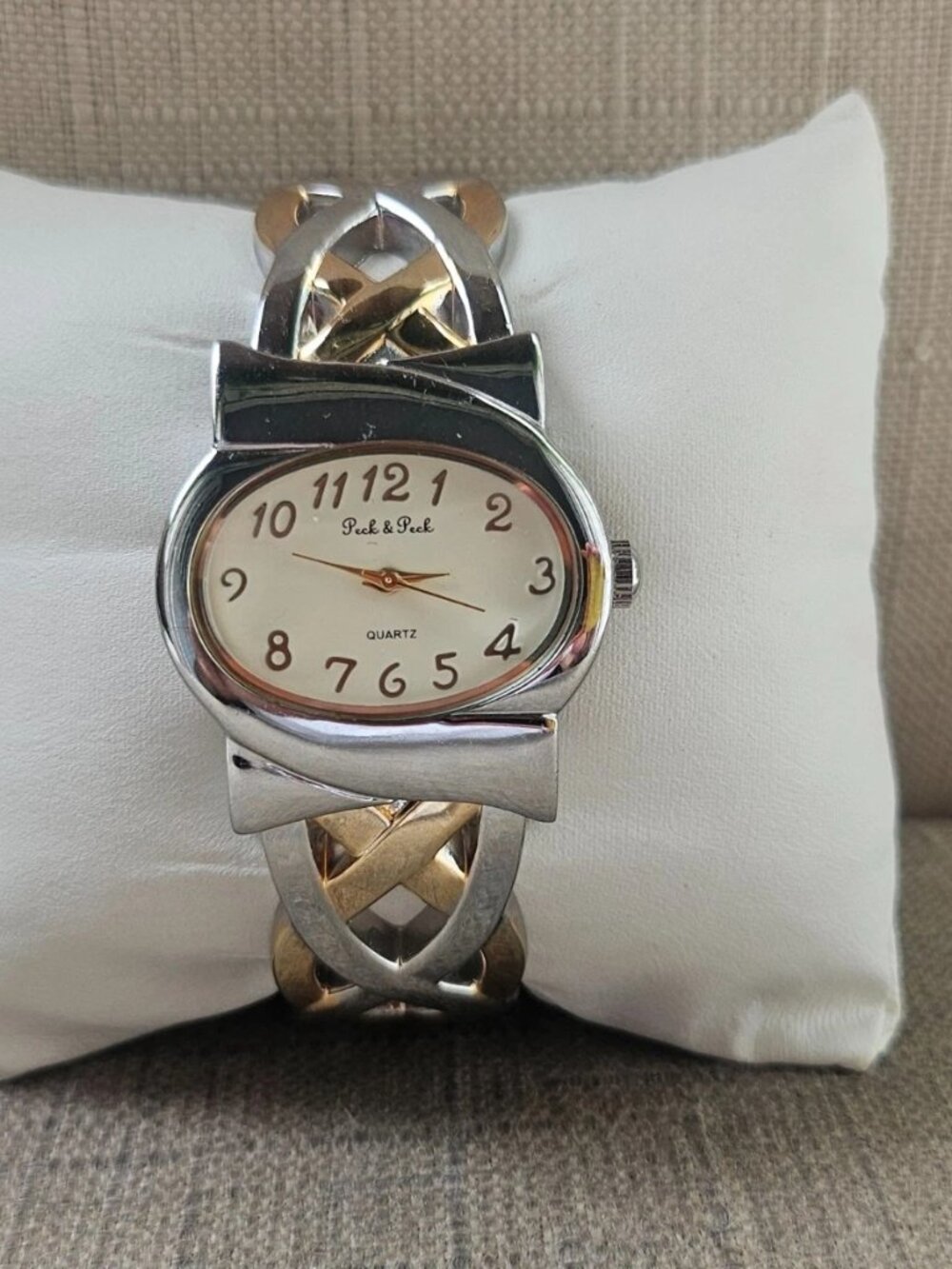 Peck & Peck Women Wristwatch Silver/Gold Tone Cuff Band Quartz Analog Watch